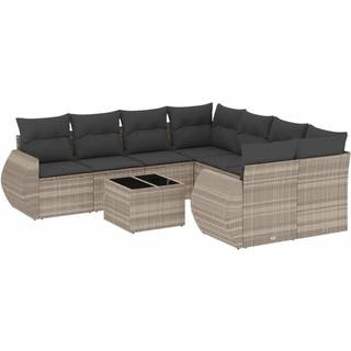 Sofasæt Til Haven 9 Dele Med Hynder Polyrattan Sort - Lysegrå