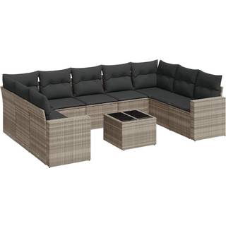 Sofasæt Til Haven 10 Dele Med Hynder Polyrattan Beige - Lysegrå / Med bord