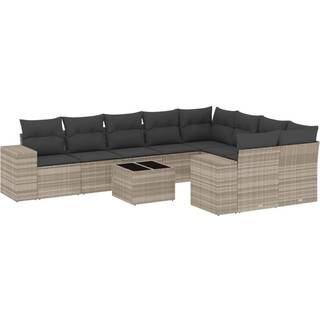 Sofasæt Til Haven 9 Dele Med Hynder Polyrattan Beige - Lysegrå / Uden bord