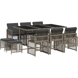 Spisebordssæt Til Haven 17 Dele Med Hynder Polyrattan - 10 / Grå / Glas