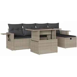 Sofasæt Til Haven 6 Dele Med Hynder Polyrattan - Lysegrå / uden opbevaring