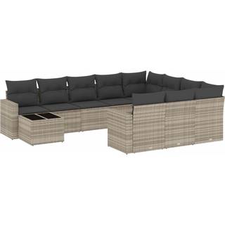 Sofasæt Til Haven 11 Dele Med Hynder Polyrattan Beige - Lysegrå