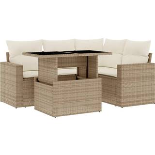 Sofasæt Til Haven 5 Dele Med Hynder Polyrattan - beige og cremefarvet / uden opbevaring