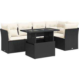 Sofasæt Til Haven 6 Dele Med Hynder Polyrattan - Sort og cremefarvet / med opbevaring