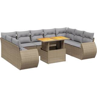 Sofasæt Til Haven 10 Dele Med Hynder Polyrattan - beige og grå / 5x midterdel 4x hjørnedel bord