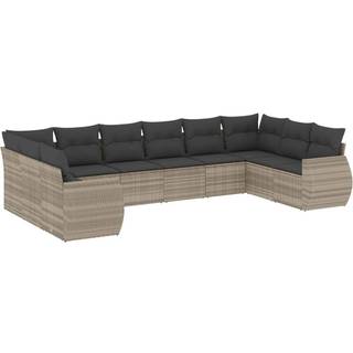 Sofasæt Til Haven 10 Dele Med Hynder Polyrattan Sort - Lysegrå og mørkegrå / Uden bord