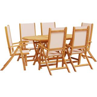 Udendørs Spisebordssæt 7 Dele Massivt Akacietræ - 6 / Creme