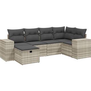 Sofasæt Til Haven 7 Dele Med Hynder Polyrattan Beige - Lysegrå / uden opbevaring
