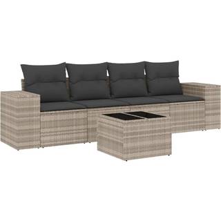 Sofasæt Til Haven 4 Dele Med Hynder Polyrattan Beige - Lysegrå / Med bord