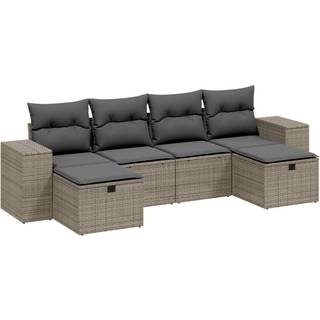 Sofasæt Til Haven 6 Dele Med Hynder Polyrattan Beige - Lysegrå / uden opbevaring
