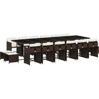 Spisebordssæt Til Haven 11 Dele Med Hynder Polyrattan Sort - 16 / Brun / Glas