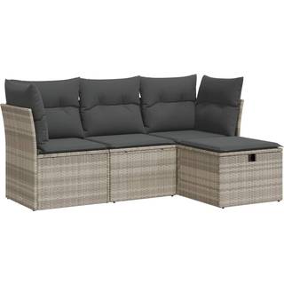 Sofasæt Til Haven 4 Dele Med Hynder Polyrattan - Lysegrå / med opbevaring og pose