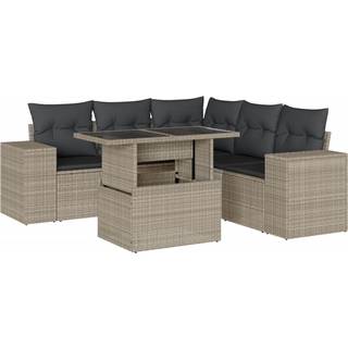 Sofasæt Til Haven 6 Dele Med Hynder Polyrattan - Lysegrå