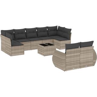 Sofasæt Til Haven 10 Dele Med Hynder Polyrattan Beige - Lysegrå og mørkegrå / Med bord