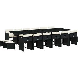 Spisebordssæt Til Haven 15 Dele Med Hynder Polyrattan - 16 / Sort og cremefarvet / Glas