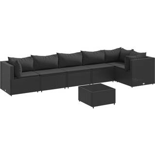 Loungesæt Til Haven 6 Dele Med Hynder Polyrattan Brun - Sort / 3x hjørnedel 3x midterdel bord