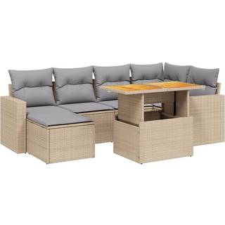 Sofasæt Til Haven 7 Dele Med Hynder Polyrattan Sort - beige og grå / uden opbevaring