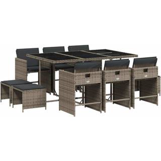 Spisebordssæt Til Haven 15 Dele Med Hynder Polyrattan - 10 / Grå / Glas
