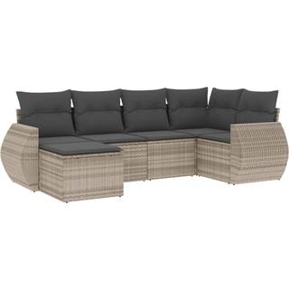 Sofasæt Til Haven 7 Dele Med Hynder Polyrattan Beige - Lysegrå / Uden bord