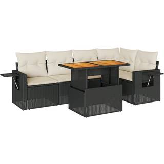 Sofasæt Til Haven 6 Dele Med Hynder Polyrattan Sort - Sort og cremefarvet / 3x hjørnedel bord 2x midterdel