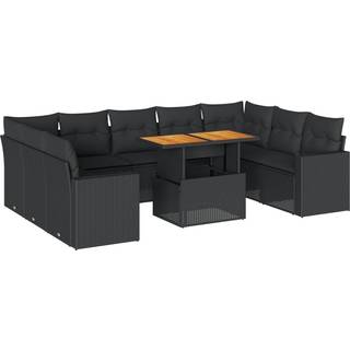 Sofasæt Til Haven 10 Dele Med Hynder Polyrattan - Sort / 4x hjørnedel bord 5x midterdel