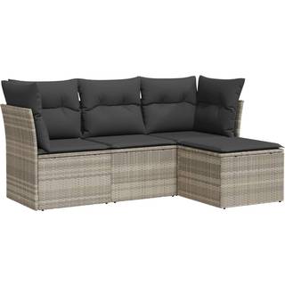 Sofasæt Til Haven 5 Dele Med Hynder Polyrattan Sort - Lysegrå / Uden bord