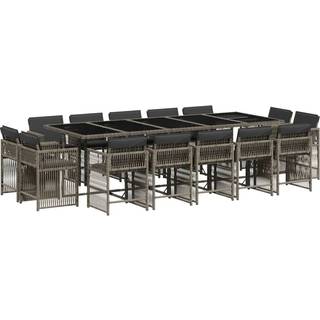 Spisebordssæt Til Haven 15 Dele Med Hynder Polyrattan Sort - 14 / Grå