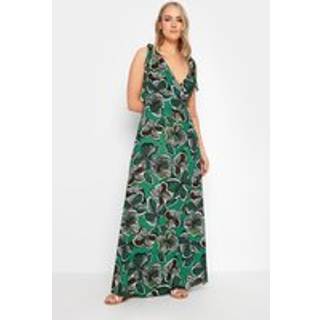 Lts Tall Women's Green Tropical Print Shoulder Tie Maxi Dress Size 12