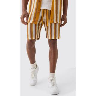Mens Relaxed Open Stitch Stripe Knit Short In Mustard
