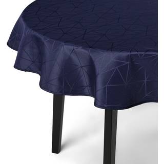 Rund dug - Ø140 cm - Damask dug - Mørkeblå tekstildug - Jacquardvævet dug med geometrisk mønster - Dug til rundt bord