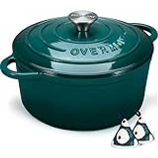 Overmont Emaljeret st?bejern Hollandsk ovn - 4.5QT Pot med l?g kogebog & bomuldspotters - kraftigt k?kkengrej til braiser stegere ristning af br?