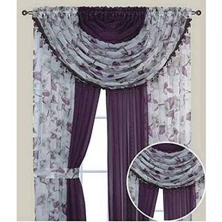 Sapphire Home Floral Sheer Curtains - 4 Panels Set med Valance 95 """" Lang lysfiltrering af privatlivets fred Vindue Gardiner til stue Soveværelse