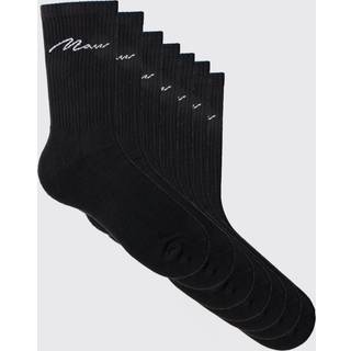 Mens Black 7 Pack Man Script Logo Plain Sport Socks