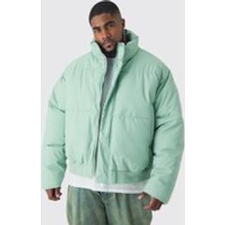 Mens Plus Matte Pu Funnel Neck Puffer In Sage