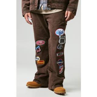 Mens Brown Plus Applique Carpenter Flared Jeans