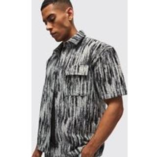 Mens Black Oversized Short Sleeve Abstract Tapestry Shirt