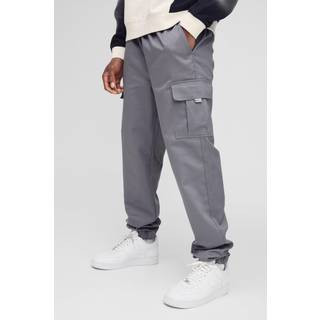 Mens Charcoal Slim Fit Elasticated Waist Woven Tab Cuffed Cargo Trousers