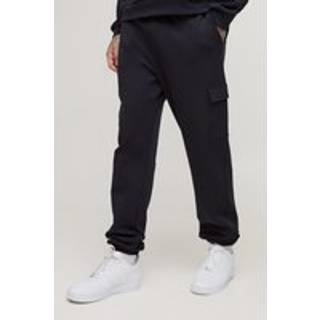 Mens Black Tall Interlock Slim Fit Smart Cargo Joggers