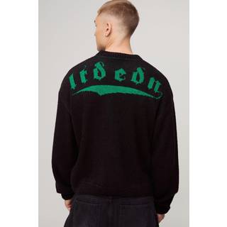 Mens Black Oversized Fluffy Jacquard Graphic Knitted Jumper