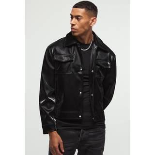 Mens High Shine Pu Harrington Jacket In Black