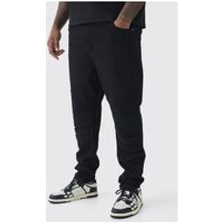 Mens Plus Skinny Biker Panel Jeans in True Black