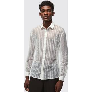 Mens White Slim Fit Long Sleeve Lace Shirt