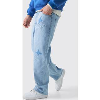 Mens Light Blue Relaxed Rigid Star Applique Denim Jeans