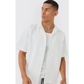 Mens White Short Sleeve Revere Oversized Pleated Shirt