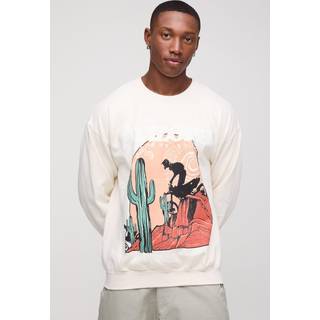 Mens Ecru Oversized Western Arizona Graphic Washed Sweatshirt