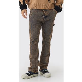 Mens Vintage Blue Stretch Skinny Gusset Detail Carpenter Flared Jeans