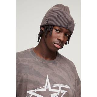 Mens Charcoal Distressed Washed Beanie