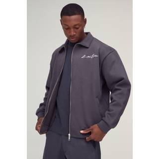 Mens Charcoal Oversized Peached Flock Print Skull Bomber Jacket