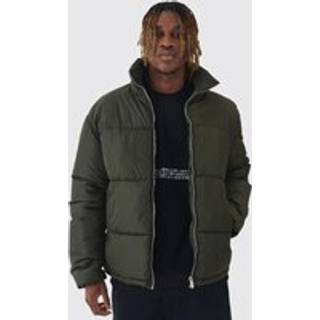 Mens Tall Worldwide Applique Funnel Neck Puffer Jacket In Khaki