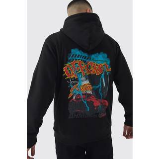 Mens Black Regular Fit Moto Lightening Graphic Zip Through Hoodie